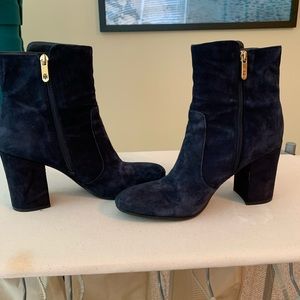 Blue suede ankle boots